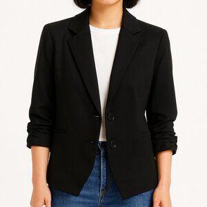 Express Black Ruched-Sleeve Blazer – Size Small – Chic & Polished